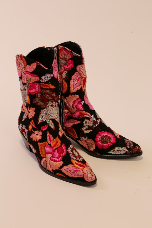 FLOWER SEQUIN EMBROIDERED BOOTS LISA