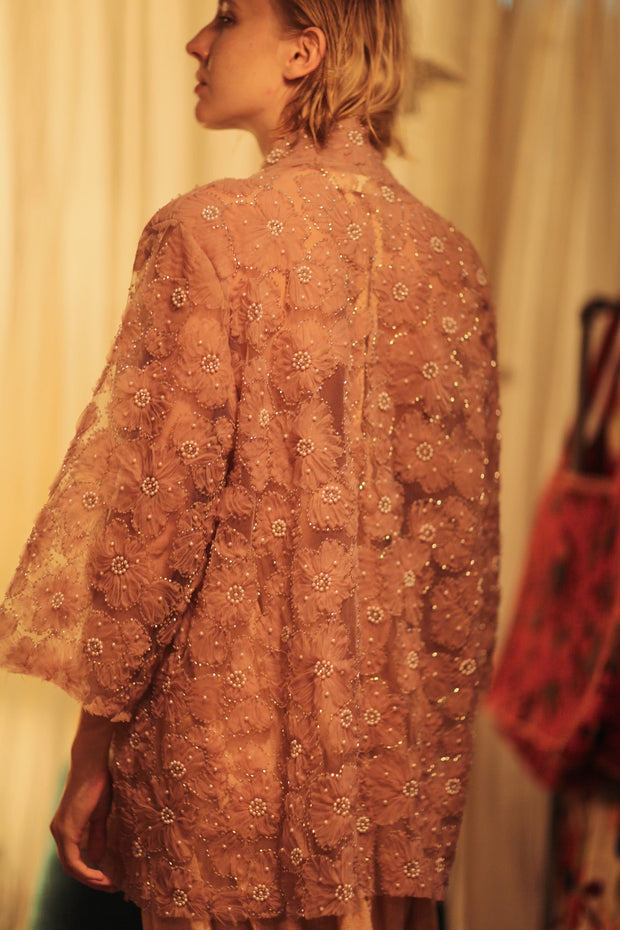 FLO SEQUINED EMBROIDERED SHORT KIMONO VERY PINK