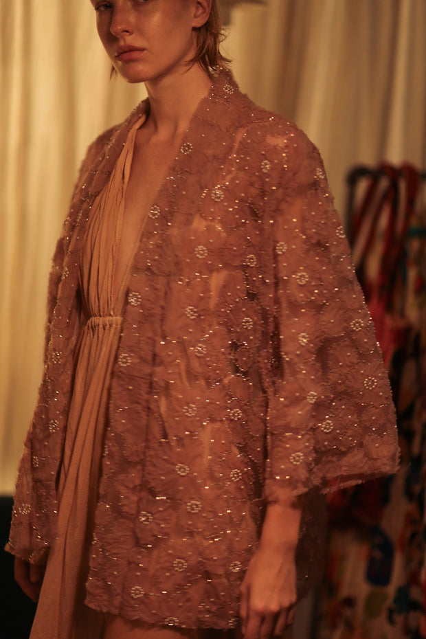 FLO SEQUINED EMBROIDERED SHORT KIMONO VERY PINK