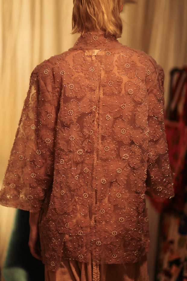FLO SEQUINED EMBROIDERED SHORT KIMONO VERY PINK