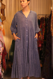 MAXI COTTON  V-NECK LONG SLEEVES DRESS SUSIE EMMA