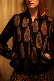 ANCHA SILK BOMBER BLACK FEATHER - sustainably made MOMO NEW YORK sustainable clothing, bomber slow fashion