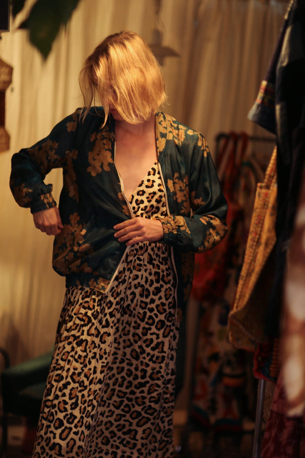 ANCHA SILK BOMBER JACKET GOLDEN VINES - sustainably made MOMO NEW YORK sustainable clothing, bomber slow fashion