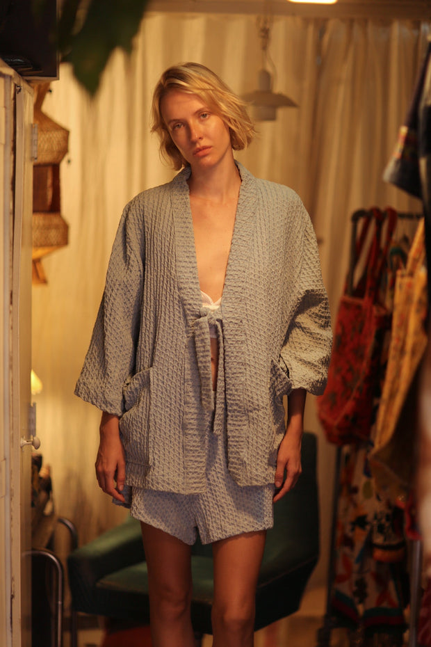 ANNETTE PATTERNED SOFT DENIM SHORTS - sustainably made MOMO NEW YORK sustainable clothing, denim slow fashion