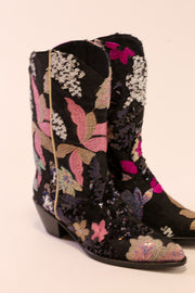 BLACK SEQUIN BOOTS ASBA - sustainably made MOMO NEW YORK sustainable clothing, slow fashion