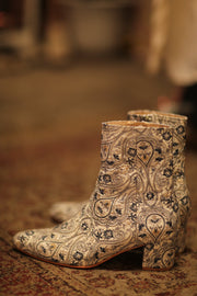 BLUE WHITE SILK EMBROIDERED BOOTS SCOOBERT - sustainably made MOMO NEW YORK sustainable clothing, boots slow fashion