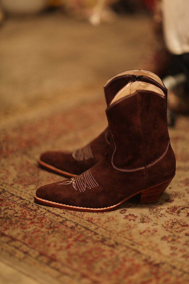 BROWN SUEDE SHORT BOOTS BRIALA - sustainably made MOMO NEW YORK sustainable clothing, boots slow fashion