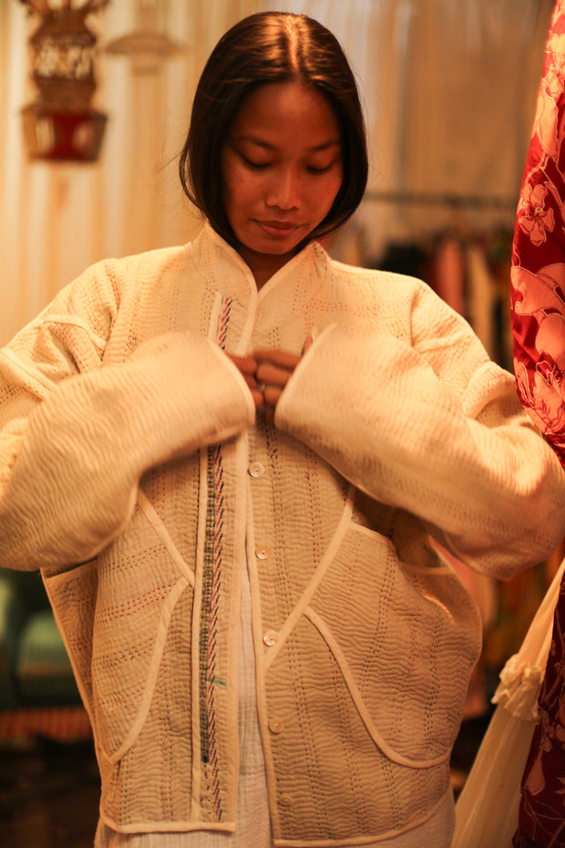 CREAM COLOR KANTHA JACKET MINTA - sustainably made MOMO NEW YORK sustainable clothing, slow fashion