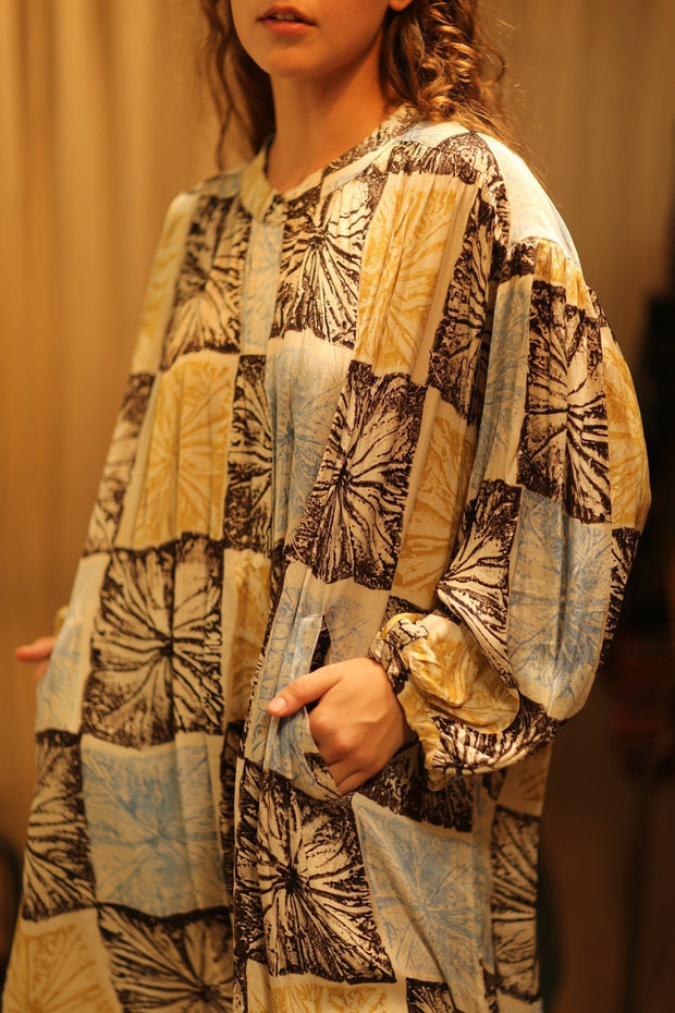 ELIZABETH SILK DRESS ANANAS PASTEL - sustainably made MOMO NEW YORK sustainable clothing, Boho Chic slow fashion