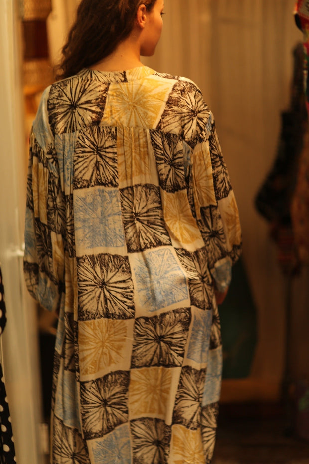 ELIZABETH SILK DRESS ANANAS PASTEL - sustainably made MOMO NEW YORK sustainable clothing, Boho Chic slow fashion