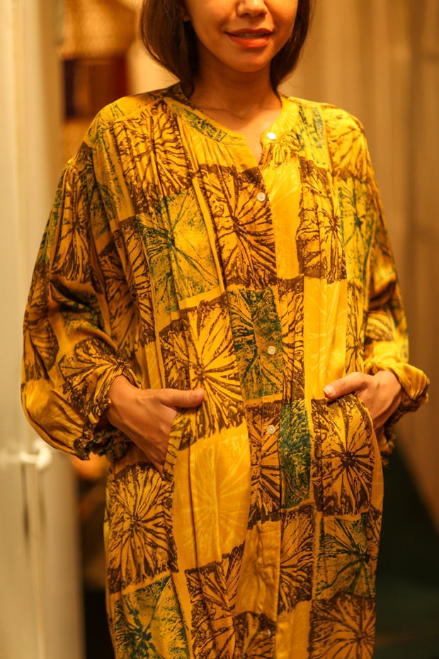 ELIZABETH SILK DRESS ANANAS YELLOW - sustainably made MOMO NEW YORK sustainable clothing, dress slow fashion