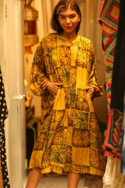 ELIZABETH SILK DRESS ANANAS YELLOW - sustainably made MOMO NEW YORK sustainable clothing, dress slow fashion