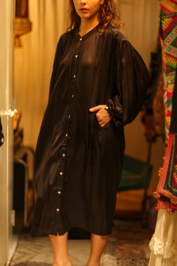 ELIZABETH SILK DRESS BLACK - sustainably made MOMO NEW YORK sustainable clothing, dress slow fashion