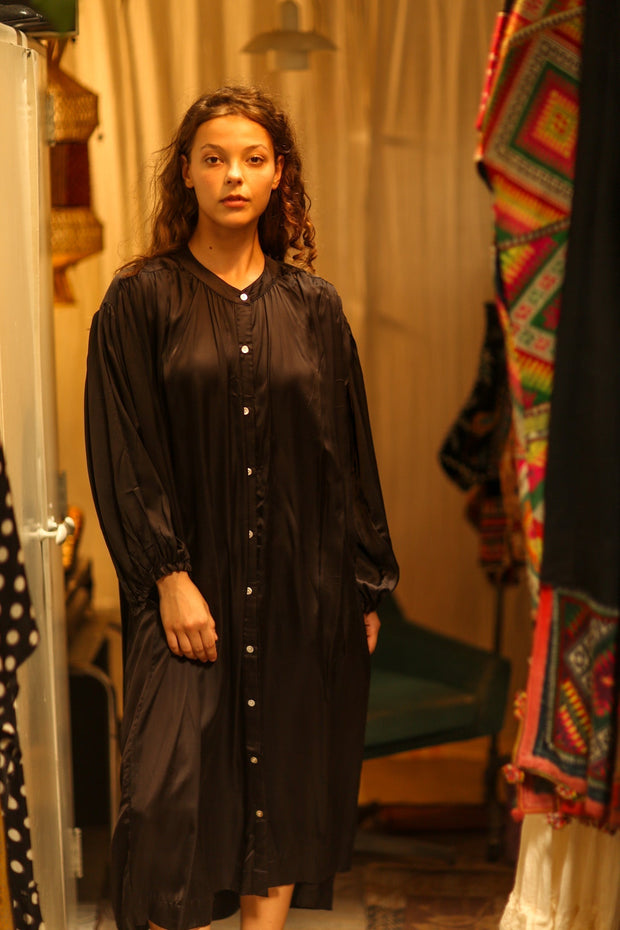 ELIZABETH SILK DRESS BLACK - sustainably made MOMO NEW YORK sustainable clothing, dress slow fashion