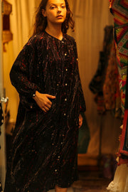 ELIZABETH SILK DRESS BLACK POLLOCK - sustainably made MOMO NEW YORK sustainable clothing, Boho Chic slow fashion