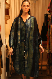 ELIZABETH SILK DRESS BLUE STRIPE - sustainably made MOMO NEW YORK sustainable clothing, Boho Chic Dress slow fashion