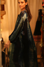 ELIZABETH SILK DRESS BLUE STRIPE - sustainably made MOMO NEW YORK sustainable clothing, Boho Chic Dress slow fashion