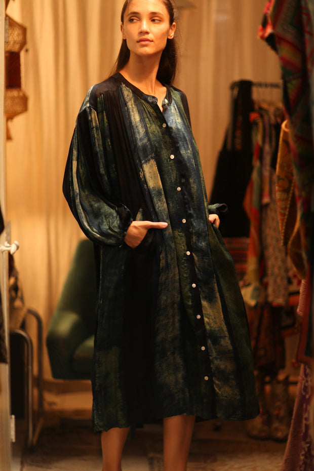 ELIZABETH SILK DRESS BLUE STRIPE - sustainably made MOMO NEW YORK sustainable clothing, Boho Chic Dress slow fashion