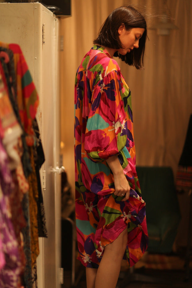 ELIZABETH SILK DRESS COLOR BOMB - sustainably made MOMO NEW YORK sustainable clothing, Boho Chic slow fashion