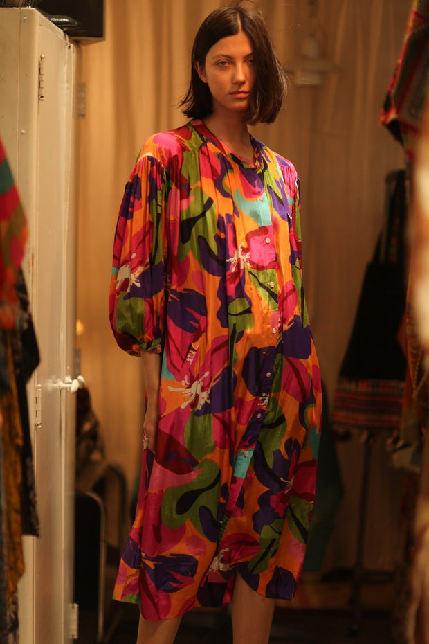 ELIZABETH SILK DRESS COLOR BOMB - sustainably made MOMO NEW YORK sustainable clothing, Boho Chic slow fashion