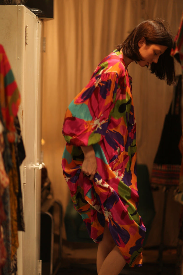 ELIZABETH SILK DRESS COLOR BOMB - sustainably made MOMO NEW YORK sustainable clothing, Boho Chic slow fashion