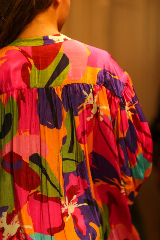 ELIZABETH SILK DRESS COLOR BOMB - sustainably made MOMO NEW YORK sustainable clothing, Boho Chic slow fashion