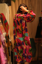 ELIZABETH SILK DRESS COLOR BOMB - sustainably made MOMO NEW YORK sustainable clothing, Boho Chic slow fashion