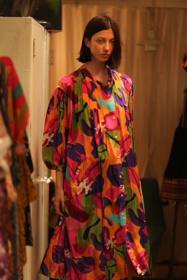 ELIZABETH SILK DRESS COLOR BOMB - sustainably made MOMO NEW YORK sustainable clothing, Boho Chic slow fashion
