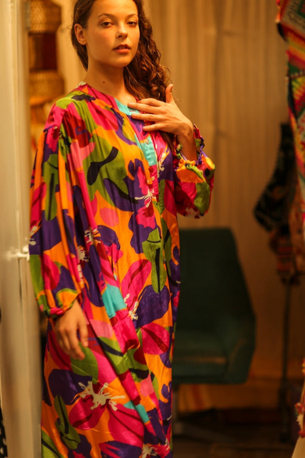 ELIZABETH SILK DRESS COLOR BOMB - sustainably made MOMO NEW YORK sustainable clothing, Boho Chic slow fashion