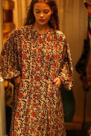 ELIZABETH SILK DRESS MUGHAL BLACK AND RED - sustainably made MOMO NEW YORK sustainable clothing, Boho Chic slow fashion