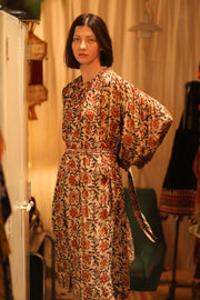 ELIZABETH SILK DRESS MUGHAL BLACK AND RED - sustainably made MOMO NEW YORK sustainable clothing, Boho Chic slow fashion