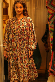 ELIZABETH SILK DRESS MUGHAL BLACK AND RED - sustainably made MOMO NEW YORK sustainable clothing, Boho Chic slow fashion