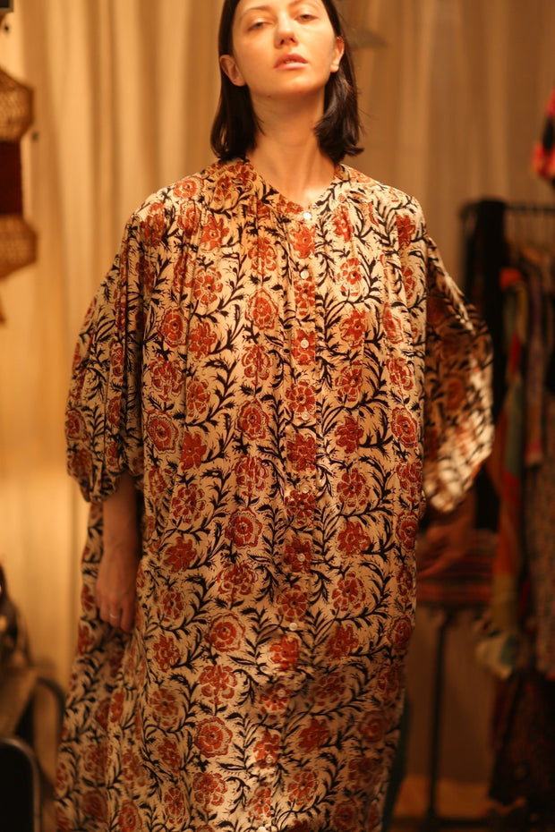 ELIZABETH SILK DRESS MUGHAL BLACK AND RED - sustainably made MOMO NEW YORK sustainable clothing, Boho Chic slow fashion