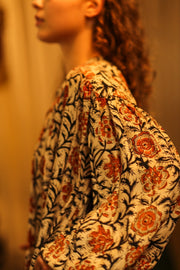 ELIZABETH SILK DRESS MUGHAL BLACK AND RED - sustainably made MOMO NEW YORK sustainable clothing, Boho Chic slow fashion