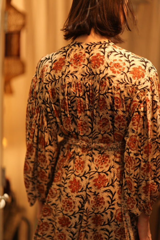 ELIZABETH SILK DRESS MUGHAL BLACK AND RED - sustainably made MOMO NEW YORK sustainable clothing, Boho Chic slow fashion