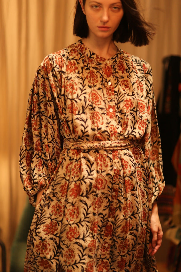 ELIZABETH SILK DRESS MUGHAL BLACK AND RED - sustainably made MOMO NEW YORK sustainable clothing, Boho Chic slow fashion