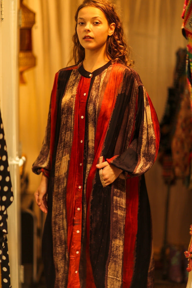 ELIZABETH SILK DRESS POPPY FIELD - sustainably made MOMO NEW YORK sustainable clothing, Boho Chic slow fashion