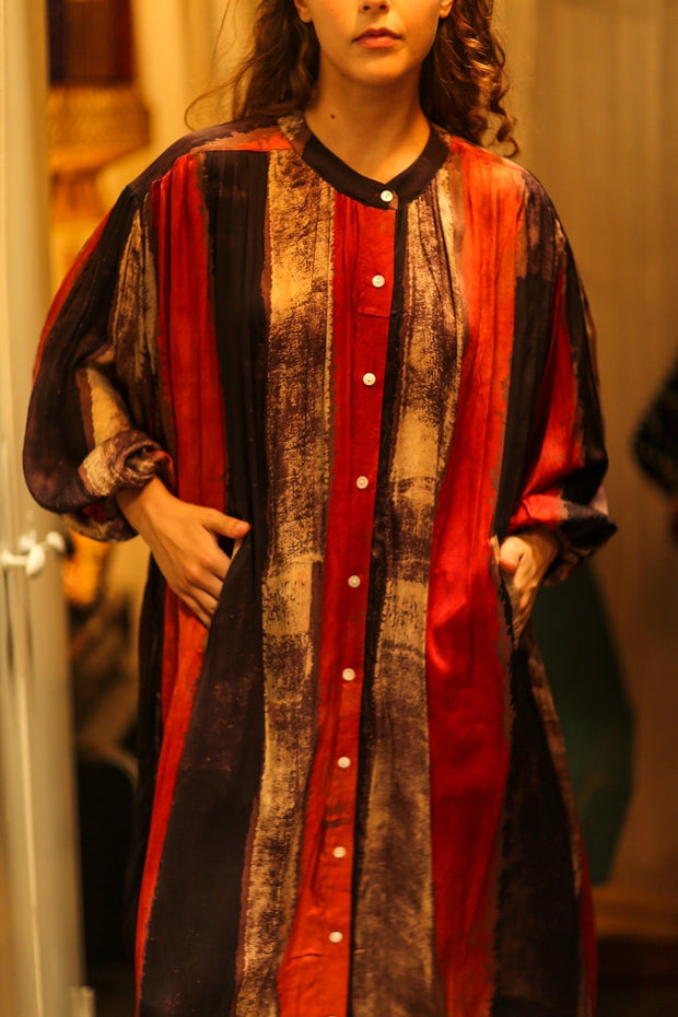 ELIZABETH SILK DRESS POPPY FIELD - sustainably made MOMO NEW YORK sustainable clothing, Boho Chic slow fashion