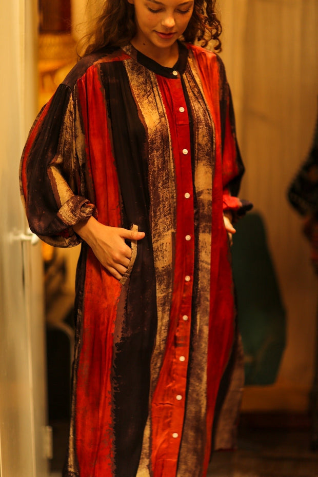 ELIZABETH SILK DRESS POPPY FIELD - sustainably made MOMO NEW YORK sustainable clothing, Boho Chic slow fashion