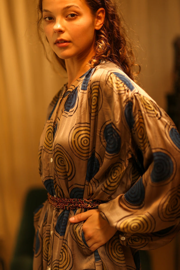 ELIZABETH SILK DRESS YO - YO YELLOW - sustainably made MOMO NEW YORK sustainable clothing, Boho Chic slow fashion