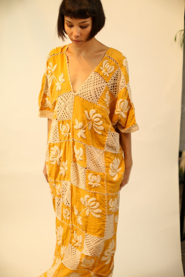 EMBROIDERED COTTON DRESS POLA - sustainably made MOMO NEW YORK sustainable clothing, kaftan slow fashion