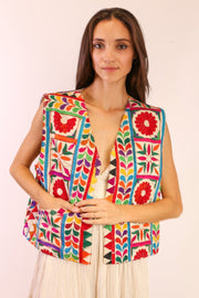 EMBROIDERED COTTON VEST TEKEL - sustainably made MOMO NEW YORK sustainable clothing, Jacket slow fashion