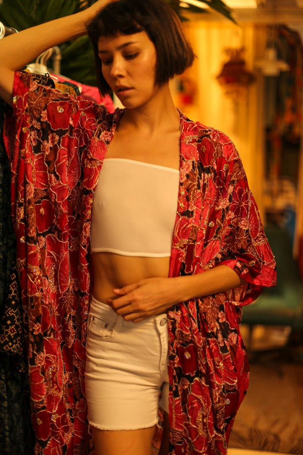 EMBROIDERED SILK KIMONO AURORA - sustainably made MOMO NEW YORK sustainable clothing, new slow fashion