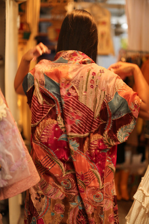 EMBROIDERED SILK KIMONO NATASHA - sustainably made MOMO NEW YORK sustainable clothing, slow fashion