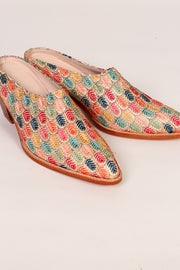 EMBROIDERED WESTERN HEEL MULES TAHIA - sustainably made MOMO NEW YORK sustainable clothing, mules slow fashion