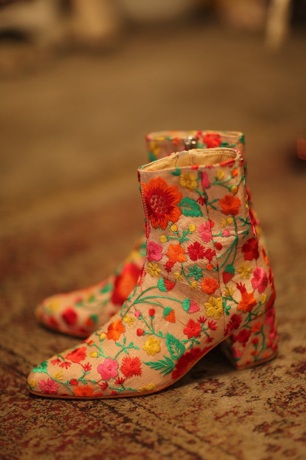 FLOWER EMBROIDERED SILK BOOTS NIKIO - sustainably made MOMO NEW YORK sustainable clothing, boots slow fashion