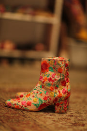 FLOWER EMBROIDERED SILK BOOTS NIKIO - sustainably made MOMO NEW YORK sustainable clothing, boots slow fashion