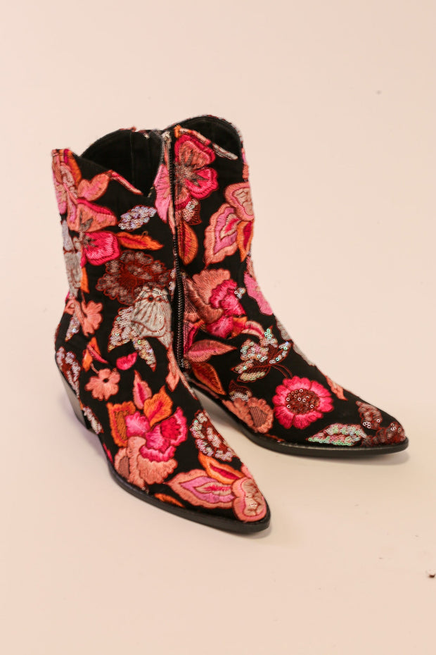 FLOWER SEQUIN EMBROIDERED BOOTS LISA - sustainably made MOMO NEW YORK sustainable clothing, slow fashion