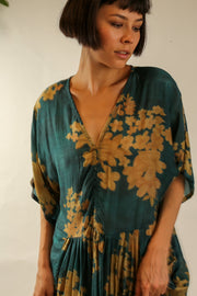 GREEN FLORAL PRINT KAFTAN DRESS GALLERY - sustainably made MOMO NEW YORK sustainable clothing, kafran slow fashion