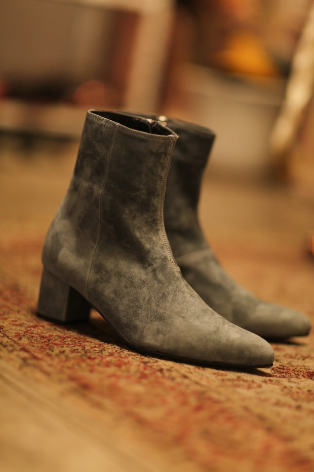 GREY SUEDE BOOTS MOODS - sustainably made MOMO NEW YORK sustainable clothing, boots slow fashion